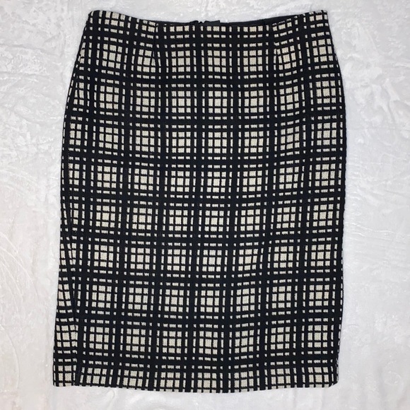Willi Smith Wool Blend Black & White Plaid Pencil Skirt Size 2 - Picture 1 of 12